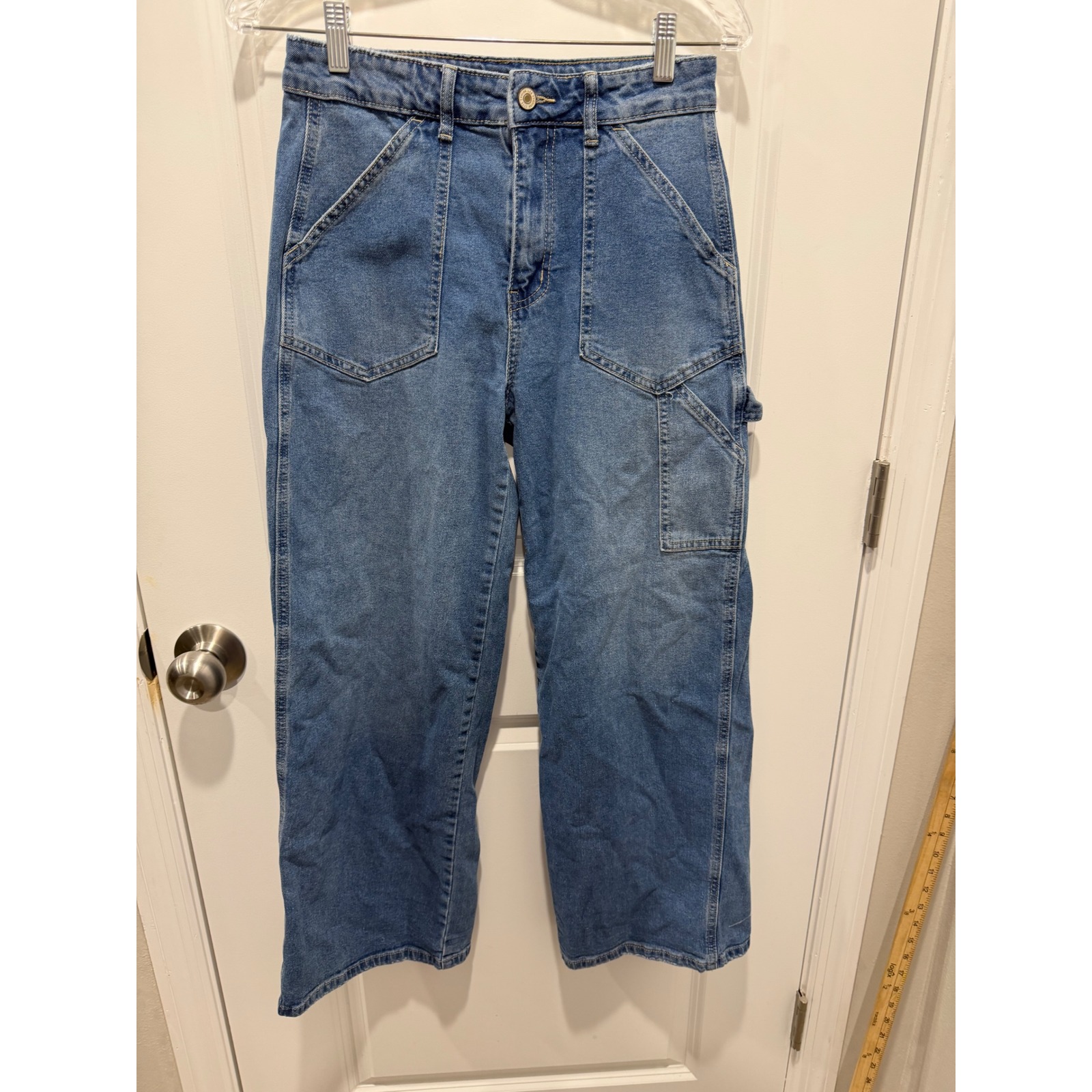 Kancan Womens Carpenter Jeans Wide Leg Utility Medium Wash Blue Size 3 25